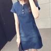 Casual Dress O-neck Short Sleeve Stitching Stylish Women Summer Denim Dress for Daily Wear