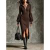 HNXC Women's  Long Sleeve V-Neck Fashion Autumn Winter Casual Dresses Classic Exquisite