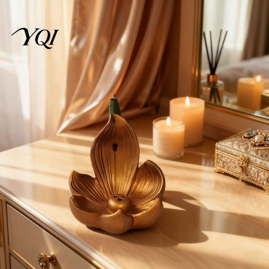 Incense Sticks Holder Lotus Backflow Burner Holder, Resin Cone Diffuser, Desktop Tray Aromatherapy for Yoga Meditation Tea Room Bedroom Calming Decor