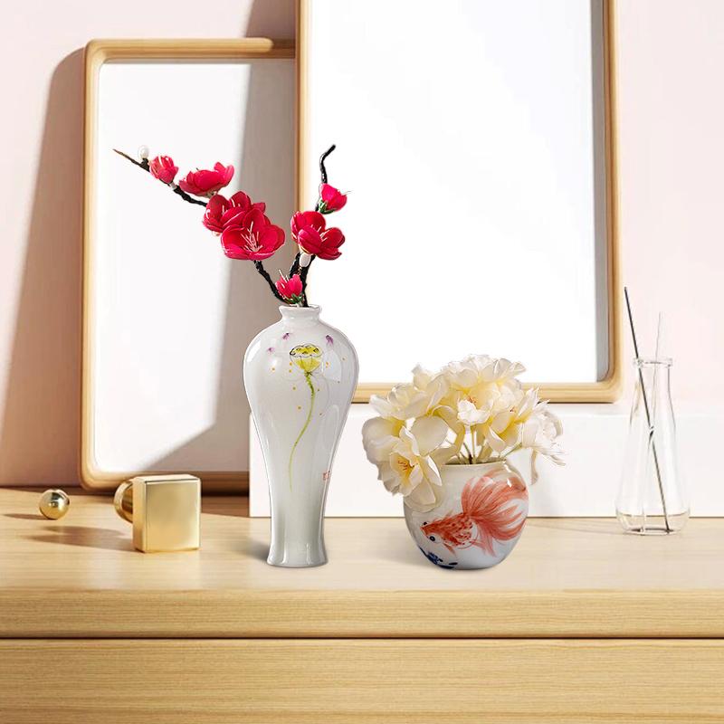 1PC Hand-Painted Small Vase Copperwort Green Dried Flower Arrangement Mini Ceramic Home Soft Furnishings Multi-Style