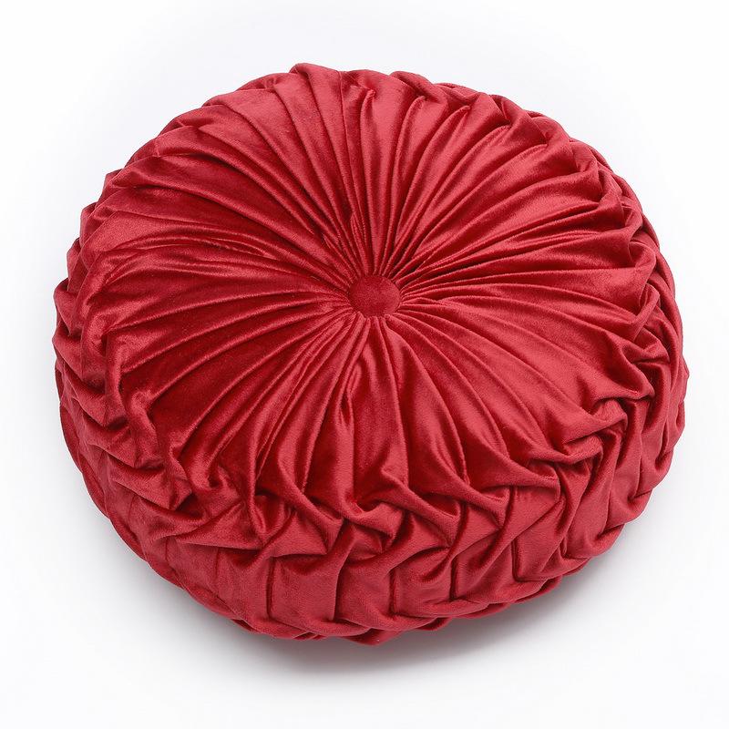Velvet Pumpkin-Shaped Lumbar Pillow Cushion - Solid Color, Hand-Sewn.