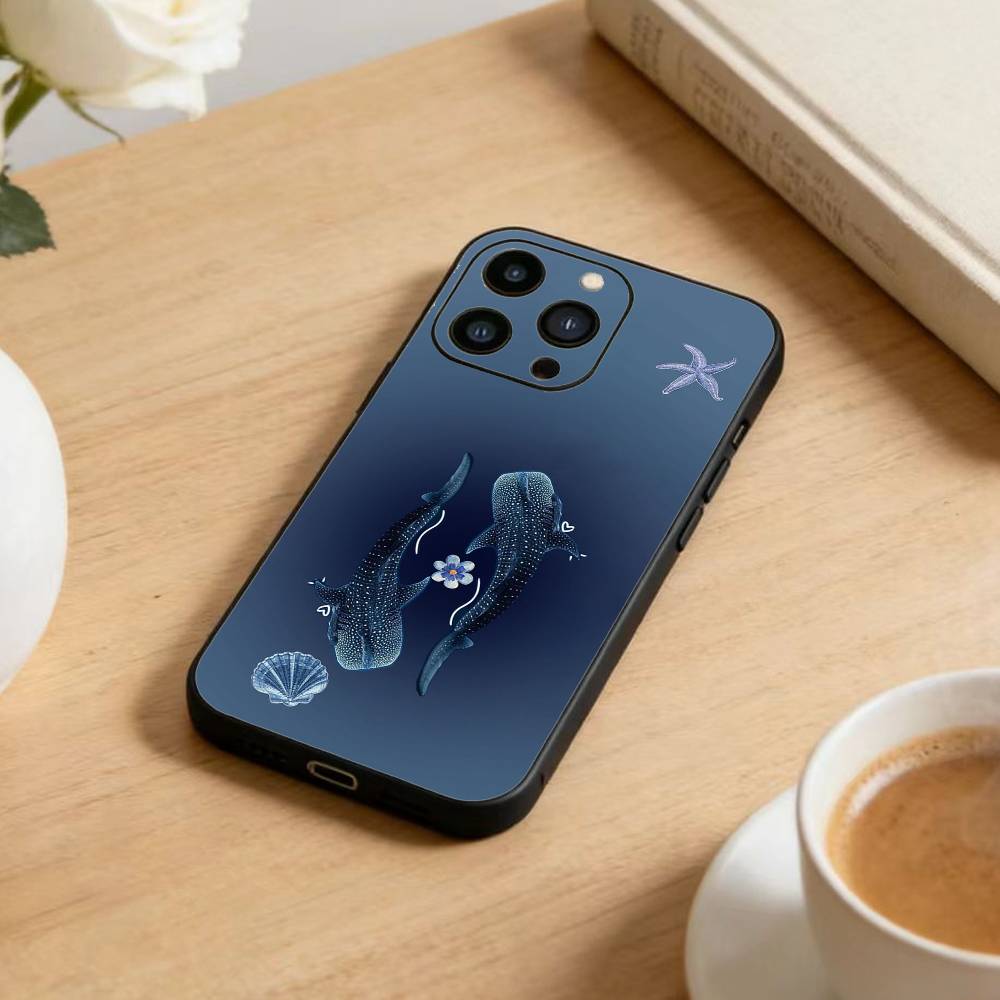 Whale Fall Phone Case For iPhone17,16,15,14,13,12 Plus,Max Soft Silicone Black Cover
