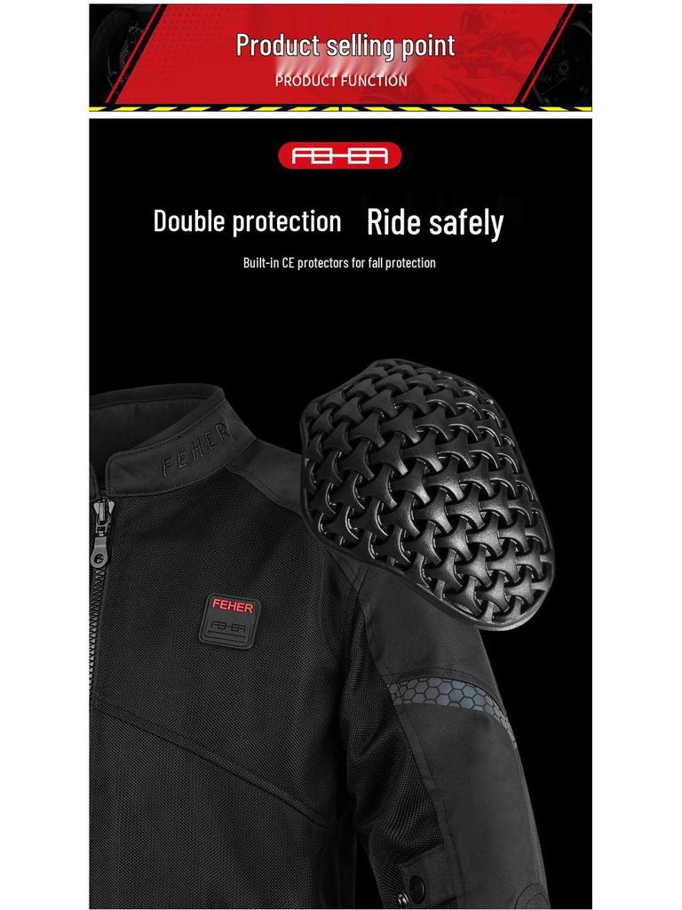 FEHER Summer Mesh Motorcycle Jacket: Breathable, Anti-Fall Riding Suit for Men and Women