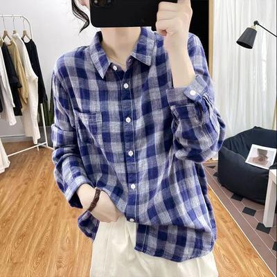 Plaid Printing Shirts Women’s Casual Oversized Loose Extra Long Shirts with Button Long Sleeve Shirts Commuting Wear