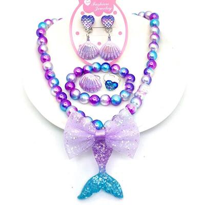 Ensemble de colliers de perles pour bébés filles, pendentif queue de sirène à la mode, joli collier réglable, bijoux épais pour cadeau