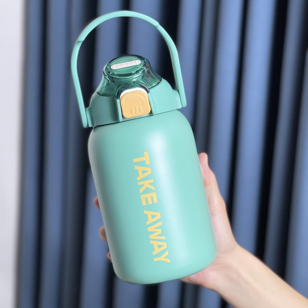 New Large Capacity Portable Thermos Cup with Spring Lid Portable Pot with Straw Outdoor Thermos Cup
