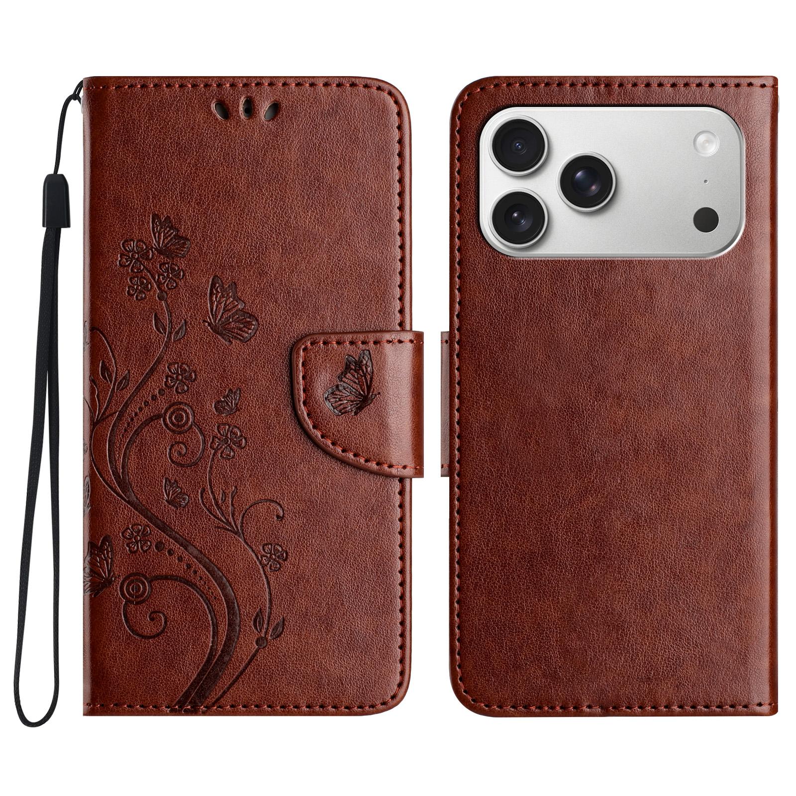 

For iPhone 17 Pro Max Case Imprinted Mini Butterfly Leather Wallet Phone Cover