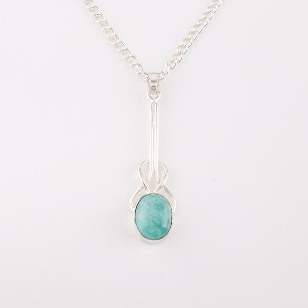 Rare Amazonite Gemstone 925 Sterling Silver Jewelry Handmade Women Pendant 1.79" PP-60-29