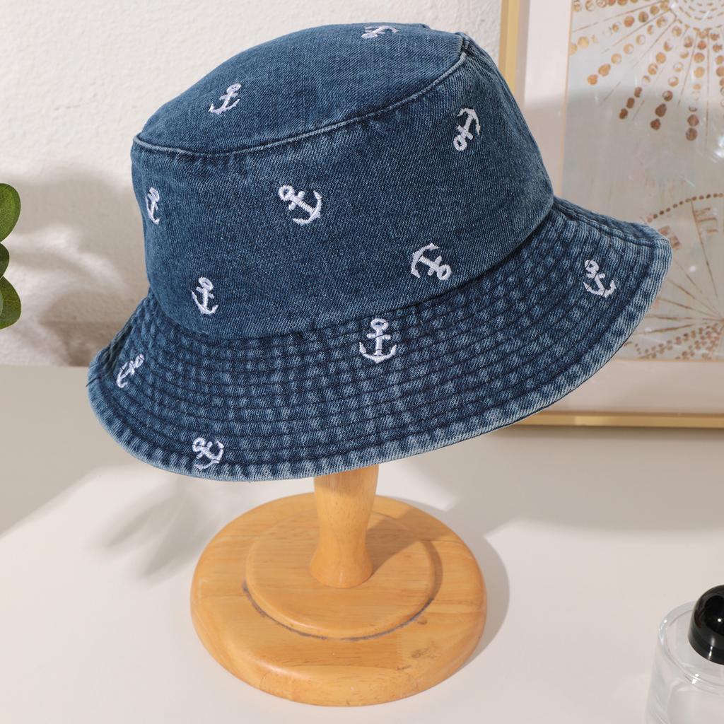 Fashionable washed denim anchor fisherman hat, Korean version simple sun hat, suitable for going out and playing