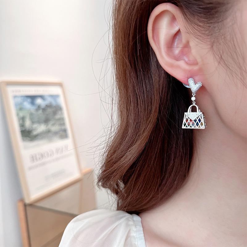Zircon handbag pendant earrings niche design stud earrings high-end fashion personalized earrings