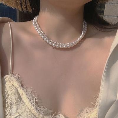 For Girls Party Double Layer Pearl Korean Neck Jewelry Women Necklace Clavicle Chain Choker