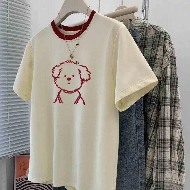 Designed Round Neck Pure Cotton Short-sleeved T-shirt Women's New Fashionable Tops Summer