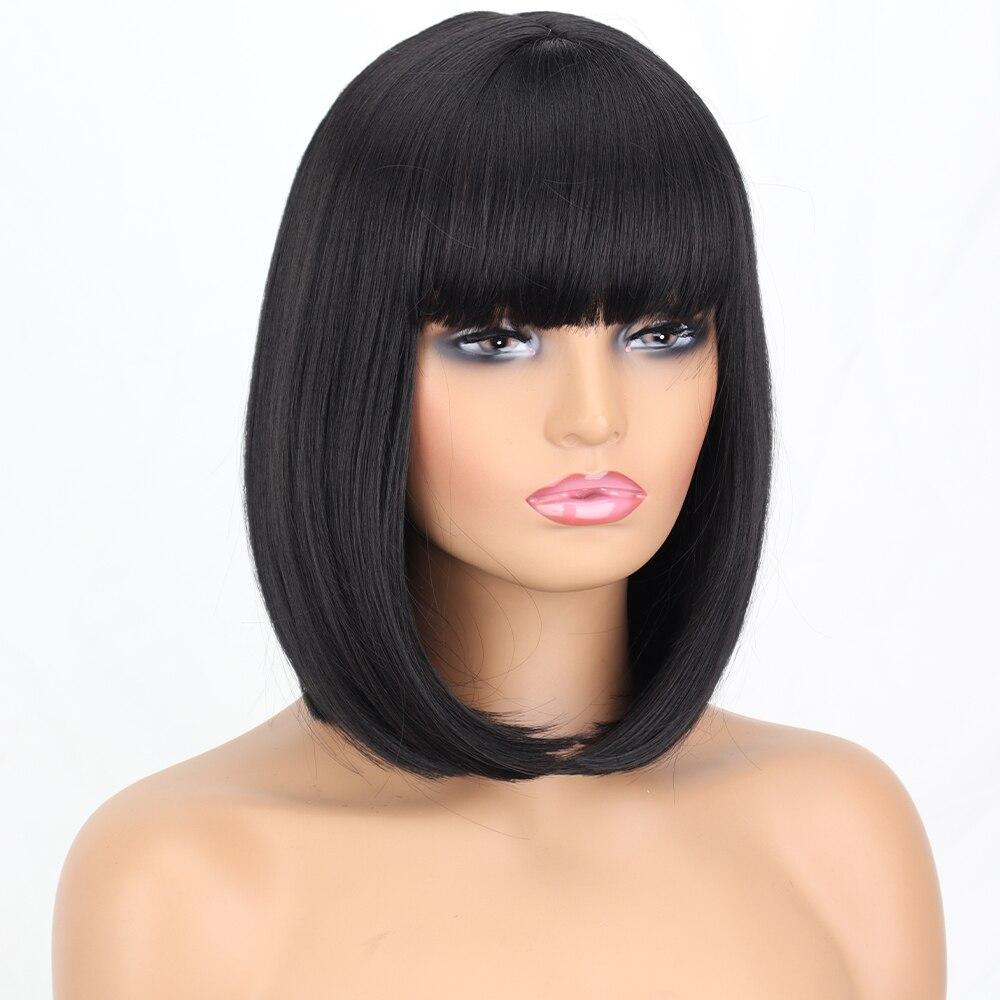 LISI HAIR Dámská rovná Bobová paruka délka po ramena s ofinou Syntetické vlákno Přírodní černá Cosplay Bobová paruka na denní nošení