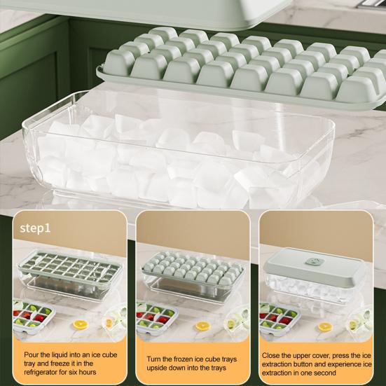 Ice Cube Tray with Lid And Bin Press-Button Release Ice Mold for Freezer