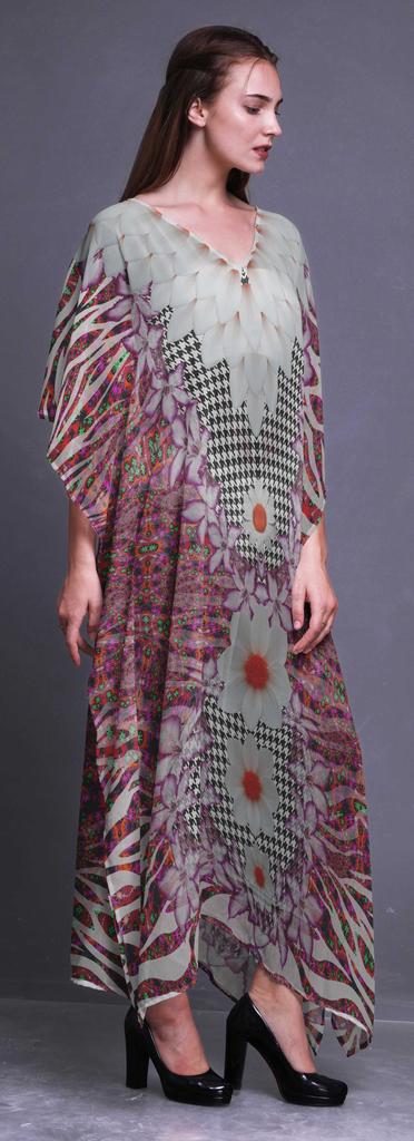 Phagun Geometric Check|Lily & Floral Ladies Plus Size Kaftan Summer Wear Beach Coverup Kimono