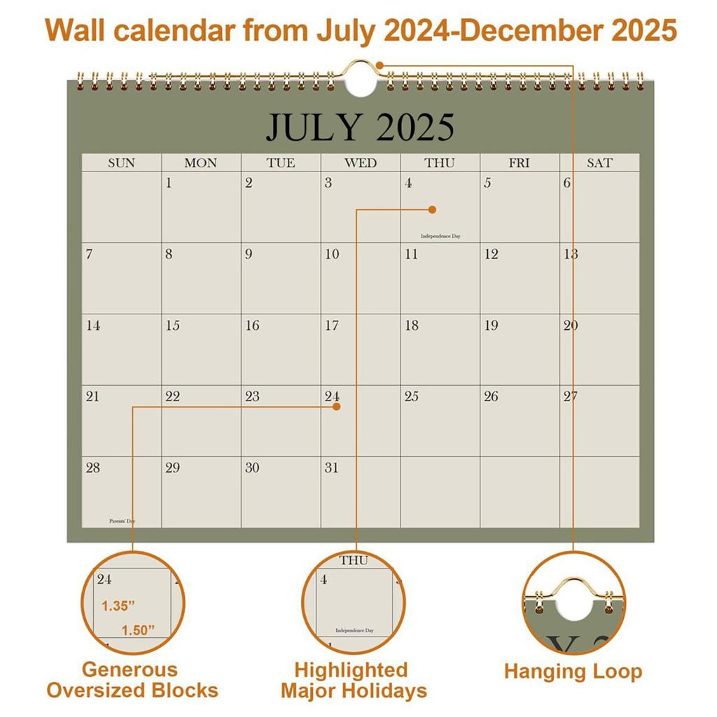 Calendar 2025,  Color Calendar 12 Months, Double Coil Spiral Binding Monthly Planning Calendar