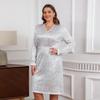 French Luxury Plus Size V-Neck Long Sleeve Dress with Elastic Waist & Hot Stamping Midi Skirt  