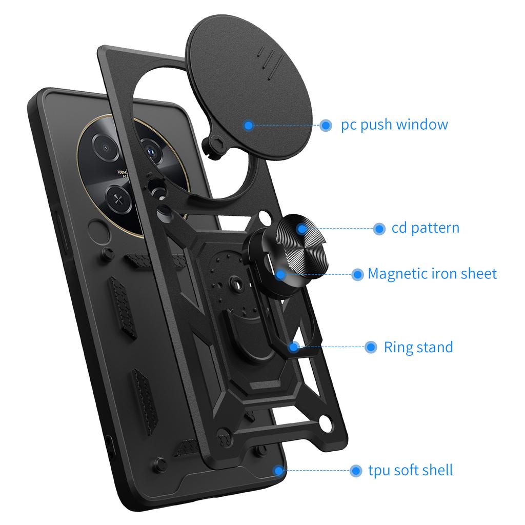For Huawei Nova 12i 4G Case with Slide Camera Lid PC+TPU Kickstand Phone Cover