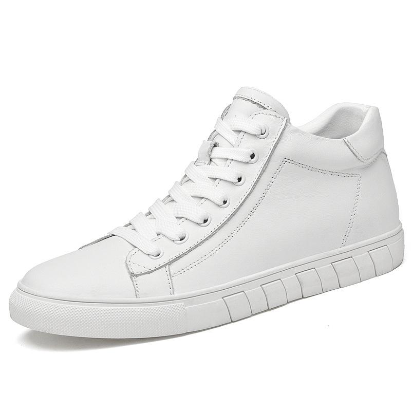 Flat Baseplate Shoes Men's High-top First-layer Cowhide Velvet Warm Little White Shoes Trendy Casual Shoes Trendy Men's Shoes