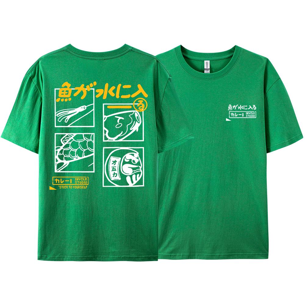 Japansk Retro Mode Fisk T-shirt Herr Dam Kortärmad Oversized Lös Bf Stil Par Student Halvärmad Rolig Topp T-shirts