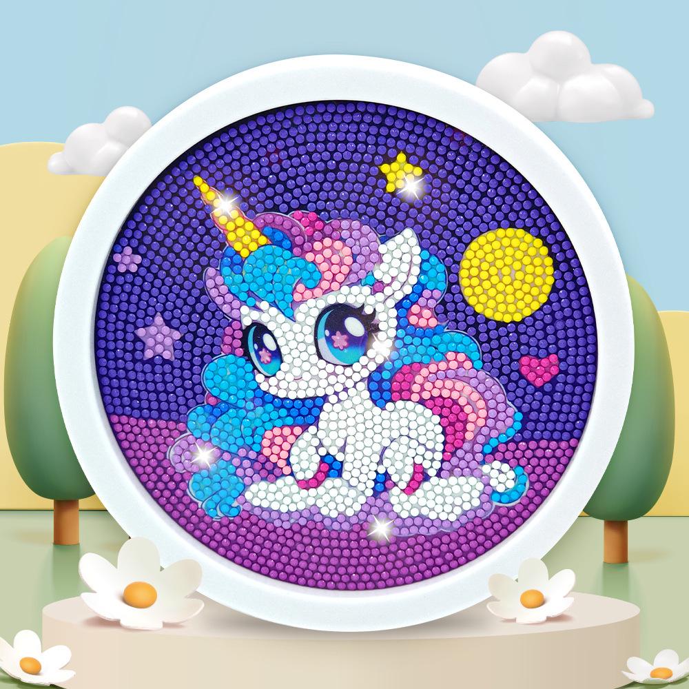 Round Frame Unicorn Diamond Painting Kit: Creative DIY Children's Handmade Sticker Art with Frame