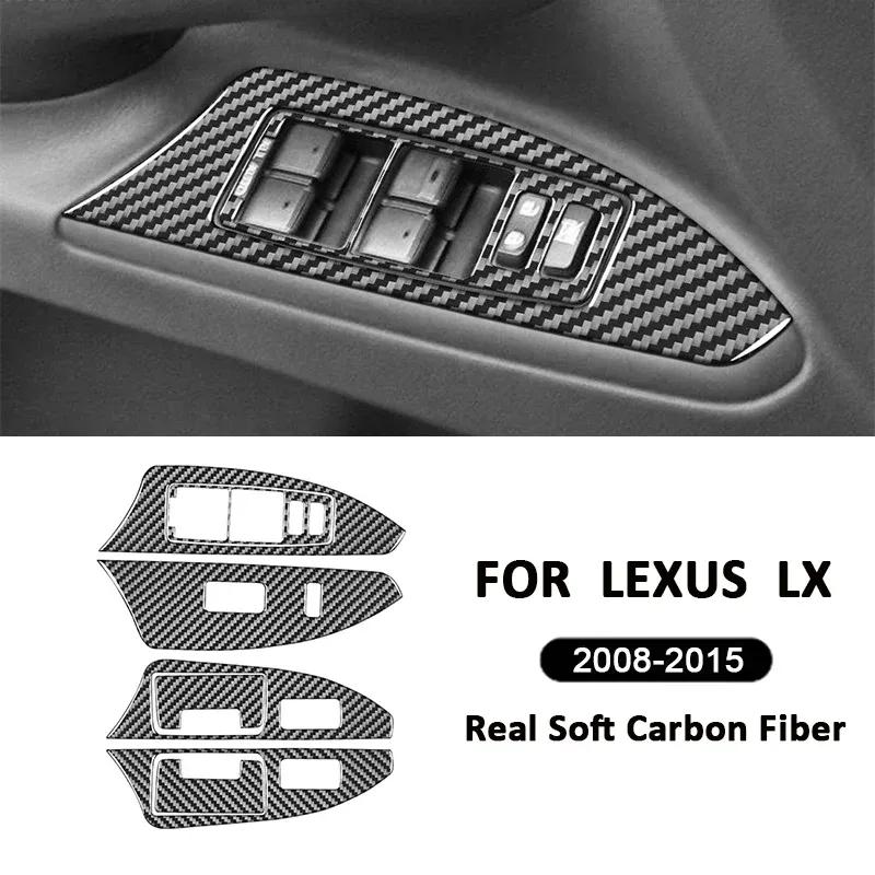 For Lexus LX 2008-2015 Accessories Carbon Fiber Auto Power Window Lifter Switch Buttons Panel Frame Decoration Interior Sticker nero