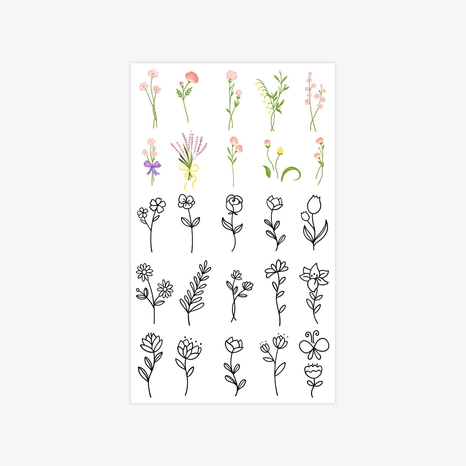 

Small Pattern Plain Flower, Leaf Tattoo Sticker Waterproof And Long-Lasting High-End Finger Simple Tattoo Sticker 9*15