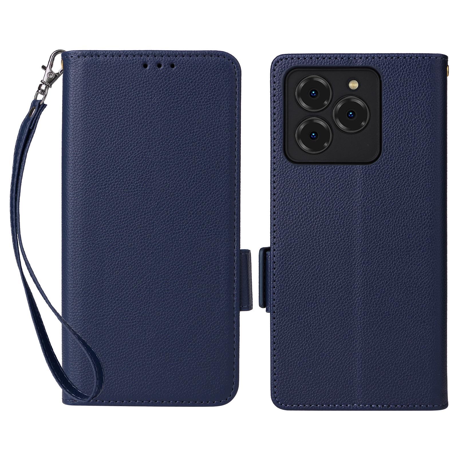 

For Meizu Note 21/Ulefone Note 20 Pro Case with Wrist Strap Litchi Texture PU Leather Wallet Phone Cover Dark Blue