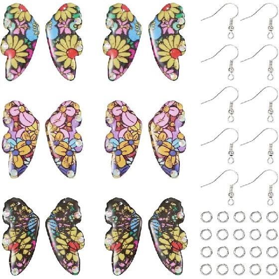 FASHEWELRY 20 шт. Подвески-крылья бабочки из смолы, подвески-крылья феи, подвески-крылья стрекозы с 70 шт. крючков для серег и колечек для рукоделия Fower Wings