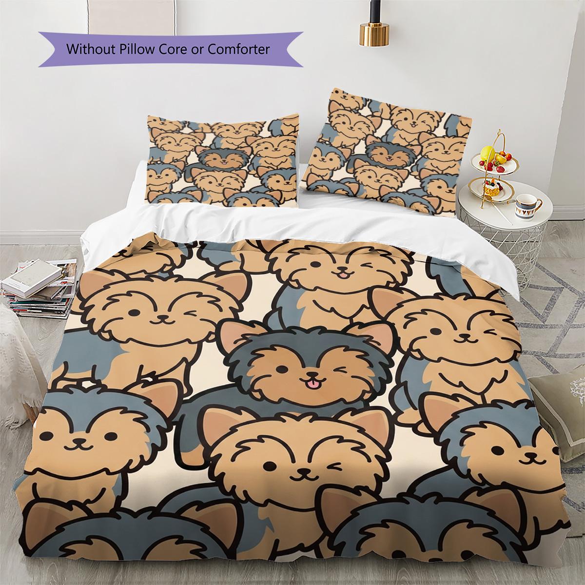 

orkshire Terrier dogs Pattern Bedding Quilt Set Quilt Cover Pillowcase Home Decoration Birthday Gift (1 * duvet cover + 2 * pillowcase, without core) 135x200cm