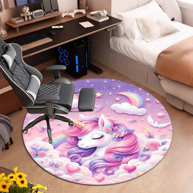 1Pc Cute Unicorn Circular Print Rug - Home Decoration Carpet For Living Room Bedroom Flooring Computer Chair Area Rug