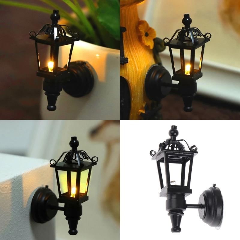 1/12 Scale Miniature Dollhouses Wall Lamp Black LED Wall Sconce for Garden Balcony Decoration Dollhouses Accessories
