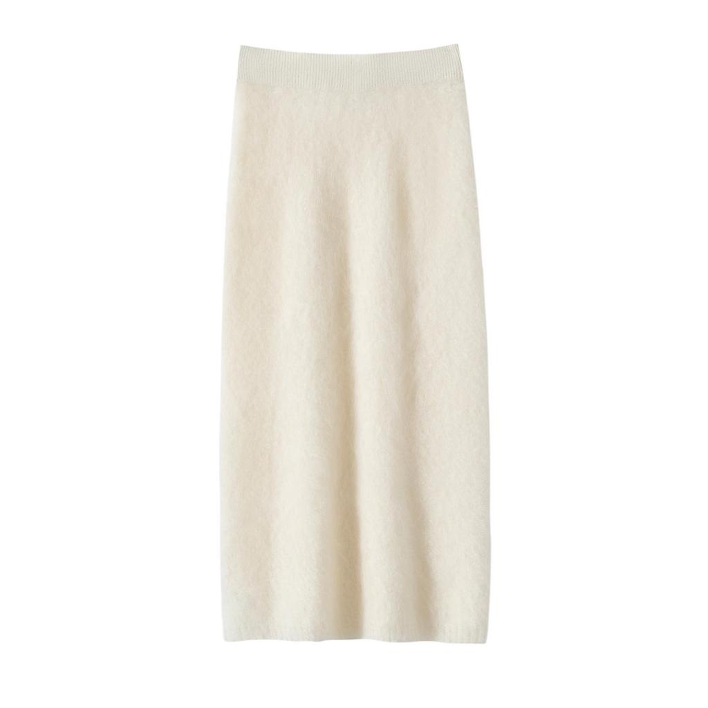 Women's High-Waisted Cashmere Knit Skirt - Autumn/Winter Hip-Hugging, Warm and Brushed