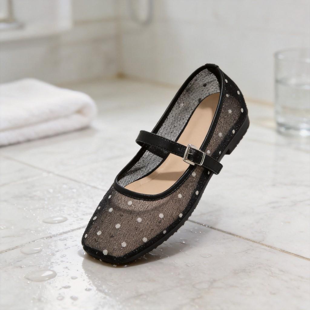 Zr Polka Dot Flat Shoes With Nonslip Rubber Sole For Summer Casual Wear