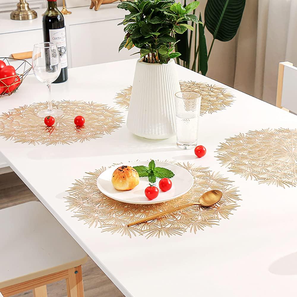 Round Placemats Set of 4,Elegant Tablemats,Dandelion Flower Shape Placemats,Vinyl Place Mats for Kitchen,Dining Table,Decorative