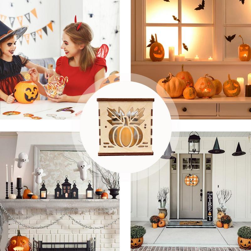 Wood Candle Holders Handcraft Wooden Square Cutout Pumpkin Lantern Fall Decorations Pumpkin Lantern With Electric Candle Holiday