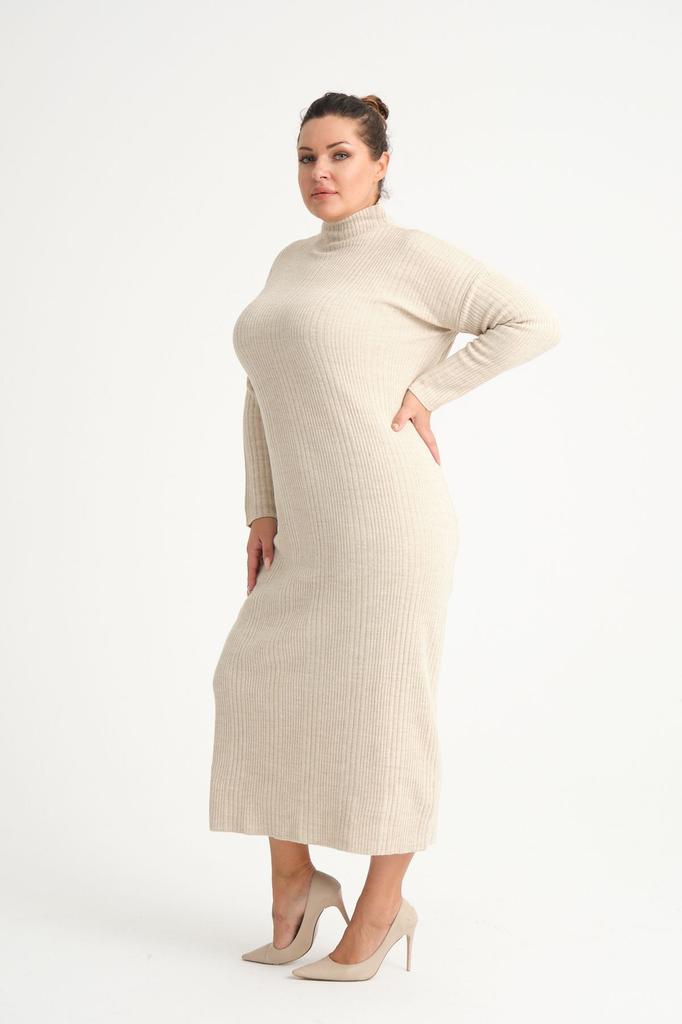 Damen Big Size Kleid Grün Halb Rollkragen Strickkleid Plus Size