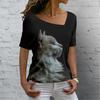 Sexy Scollo Obliquo Gatto Carino Stampa 3D Versatile T-shirt da Donna Vintage Harajuku Manica Corta Estiva Casual Abbigliamento Femminile