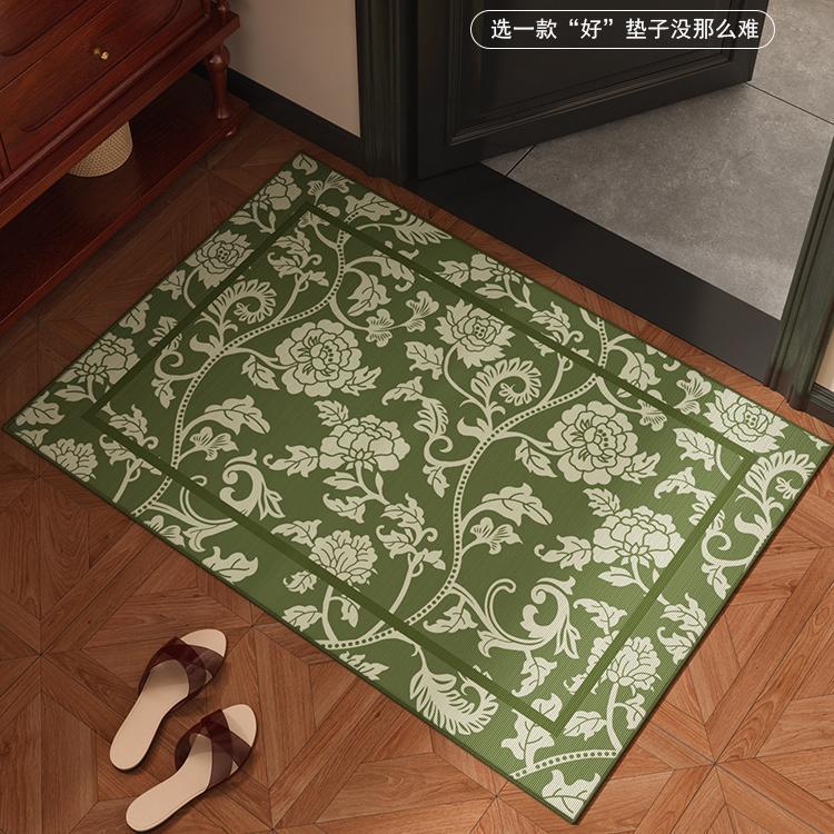 High-end Retro Green Front Door Mat, Entryway Threshold Rugs, Home-Durable Stain-Resistant No-Wash Hallway Floor Mats