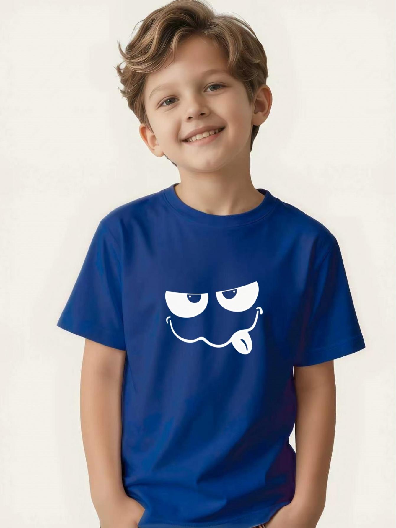 

Children s funny tongue-out short-sleeved boy s summer round-neck T-shirt 160