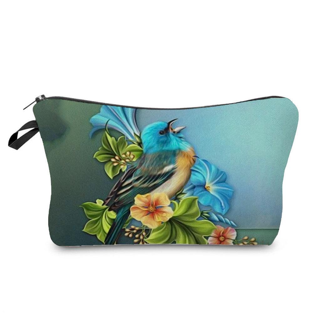 Women Bird Print Cosmetic Bag Toiletries Organize Travel Storage Case 6758