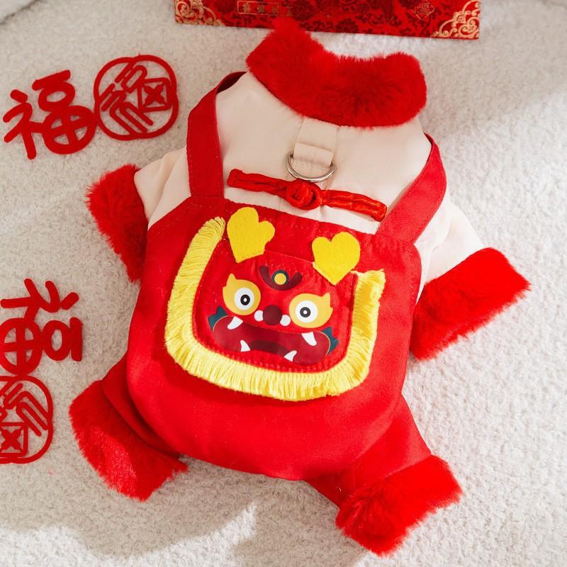 Pet Winter Vest Dogs Cats With Scarf Chinese Style Festive Outfit Warm Fleece Lined Dog Coat New Celebration