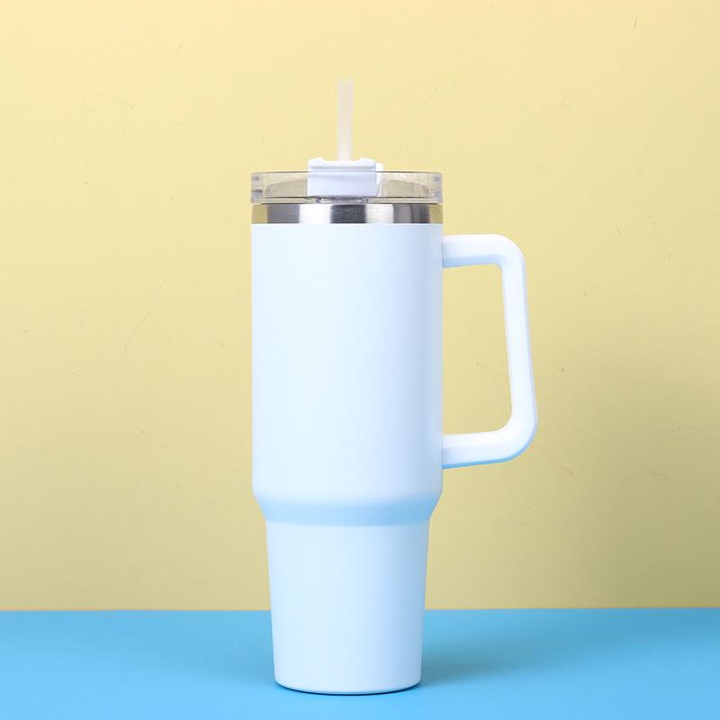 Large Capacity Insulated Stainless Steel Car Cup with Handle and Straw - Double Layer for Cold Retention (Ice Buster)