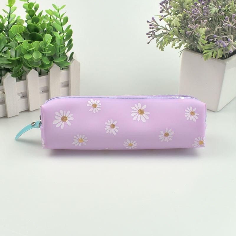 2Pcs Transparent Kawaii Daisy Pencil Case Candy Color Gift for School Students Pencil Box Stationery Supplies