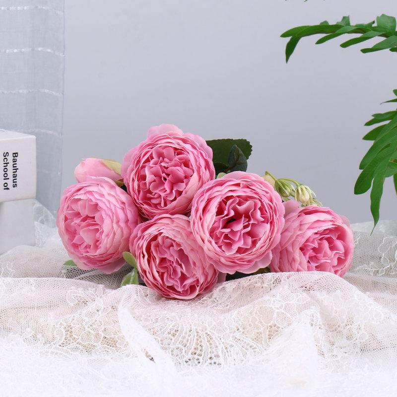 Philippos Exquisites 5-köpfiges kleines Pfingstrosen-Bouquet: Künstliche Blumen für Heim- und Hochzeitsdeko