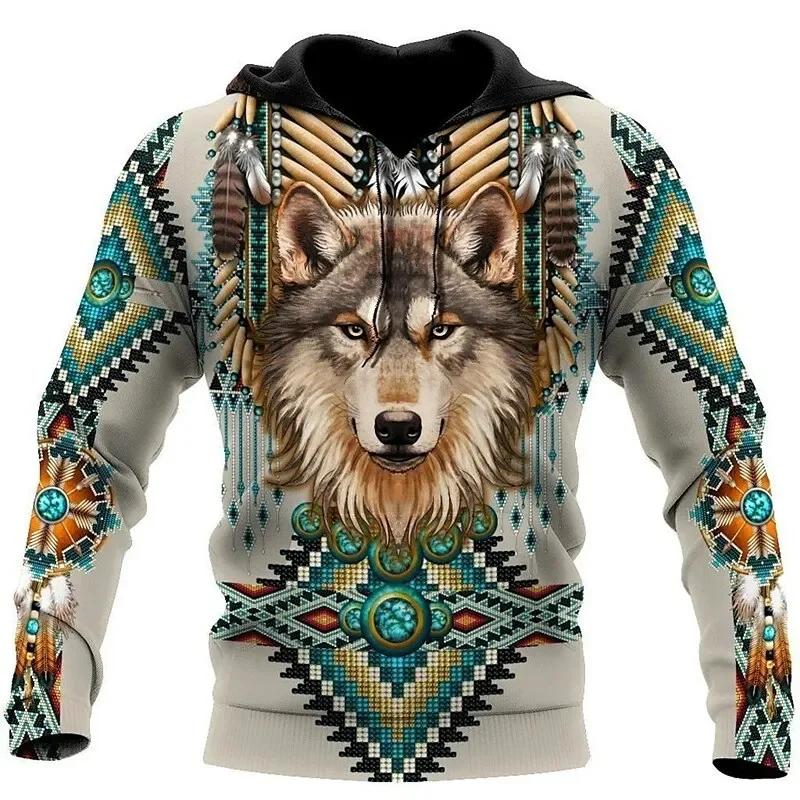 Podzim a zima Unisex Cool Wolf 3D tisk Boho Neformální Sportovní Mikiny Pulovr Street Fashion Oblečení