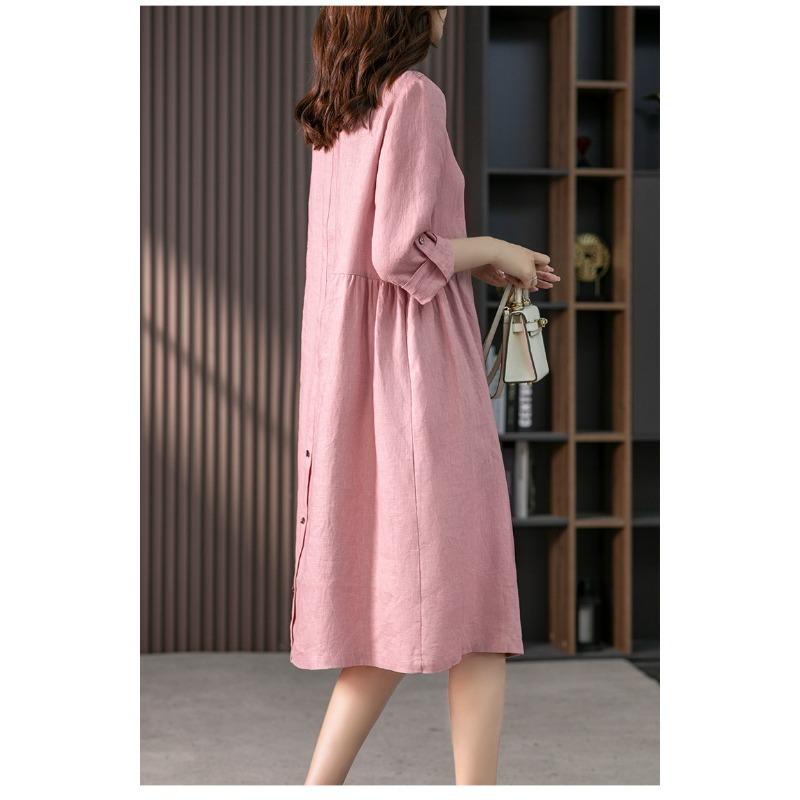 Elegant Linen Shirtdress Design for A Slim Solid Color Dress for Spring and Fall