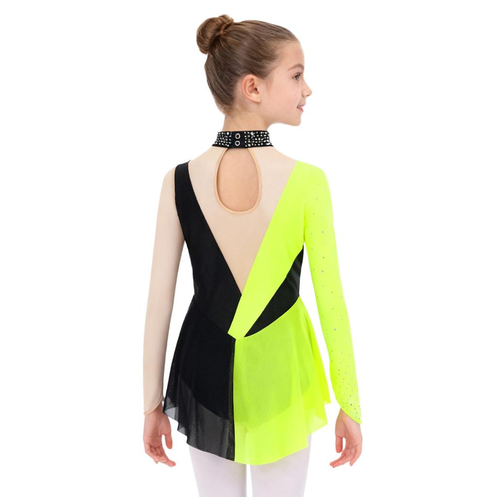 3-in-1 Performance Body für Mädchen: Perfekt für Tanz, Gymnastik & Eiskunstlauf, Mit Strasssteinen, Netzstoff & Druckknöpfen im Schritt