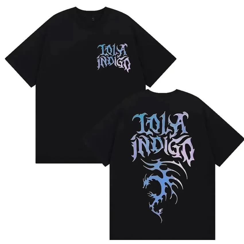 

Lola Índigo EP & Tour Collage Double-Sided Oversized T-Shirt, Unisex Spanish Pop Fan Streetwear Tee, 100% Cotton Casual Short Sleeve Top L зелений