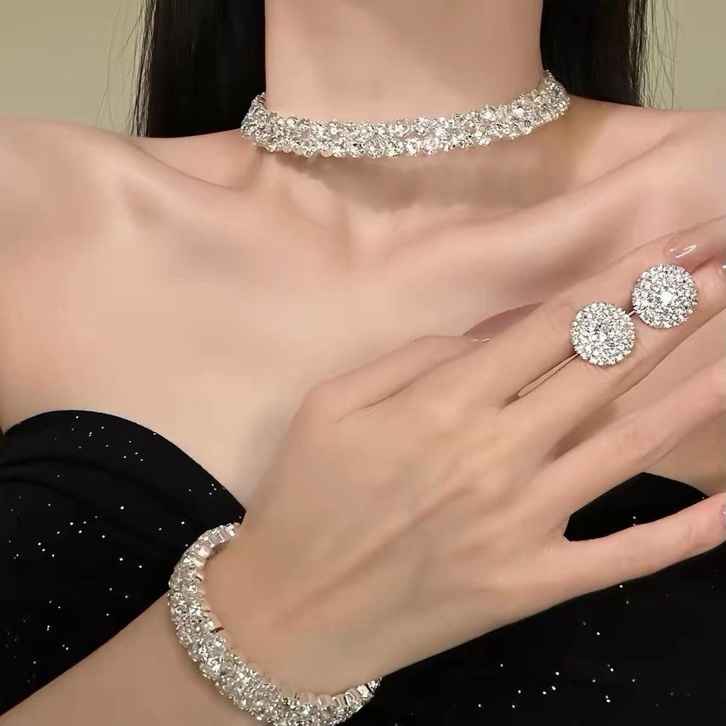 Elegant Waterdrop Diamond Tassel Necklace and Earrings Set for Women